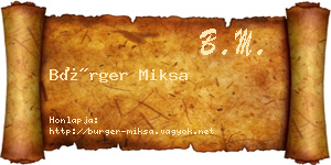 Bürger Miksa névjegykártya