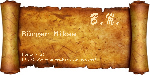 Bürger Miksa névjegykártya